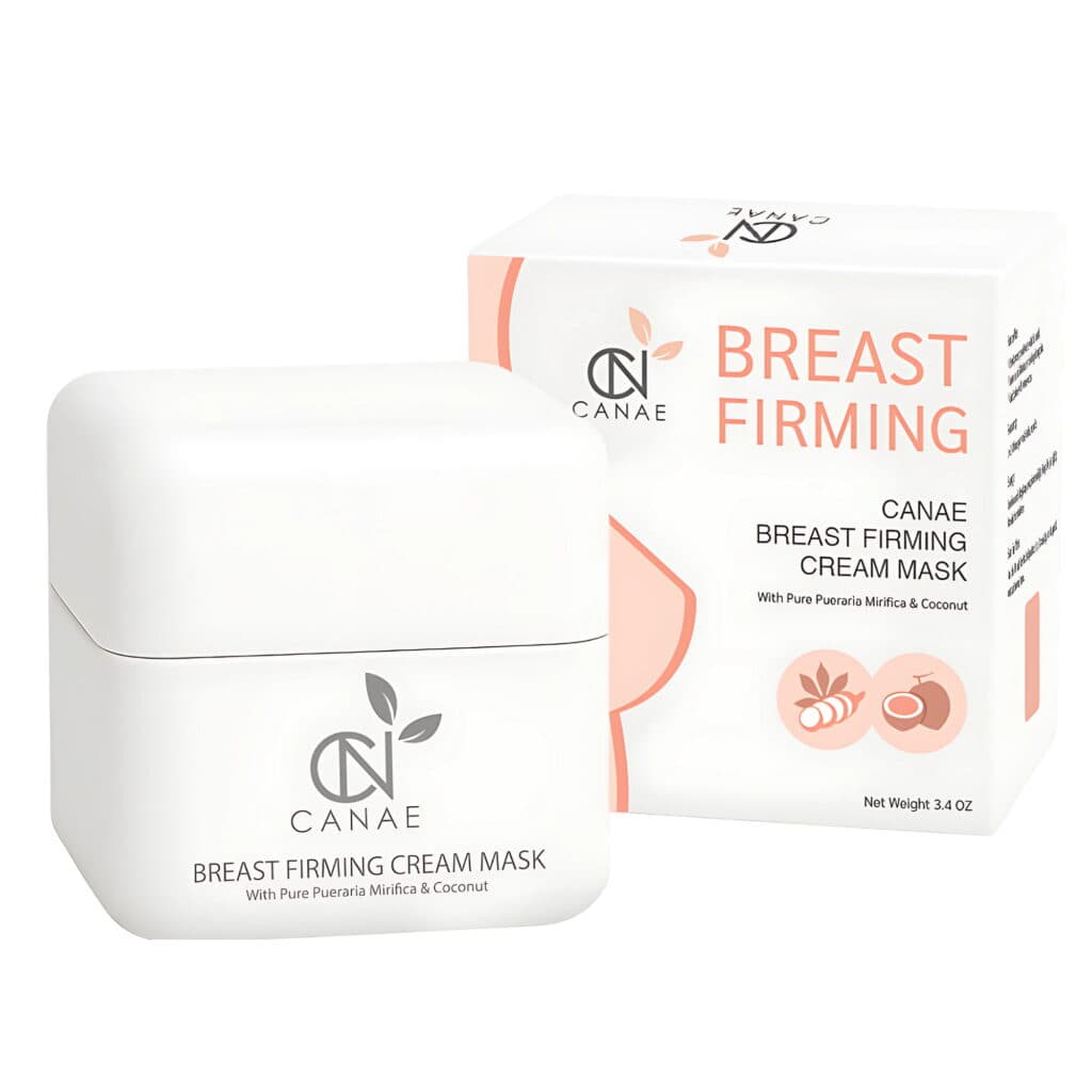 CANAE Breast Enhancement Cream Mask white jar and box on a cream background